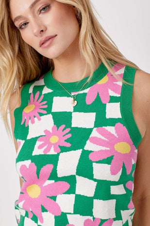 Green Checkered Daisy Tank