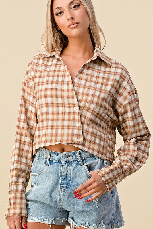 Asymmetric Plaid Button Up