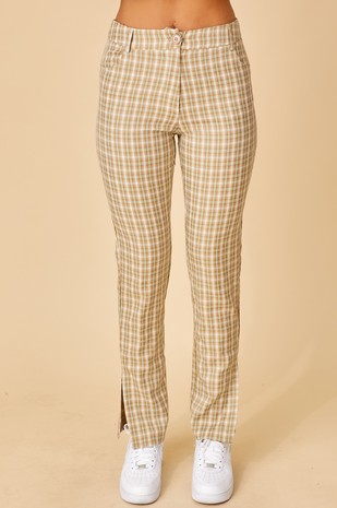 Camel Gingham Print High-waisted Pant