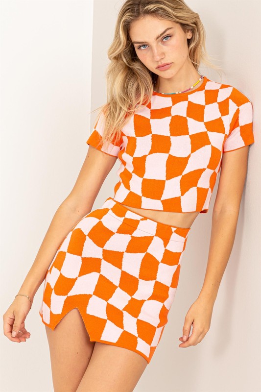 Checkered Skirt Set